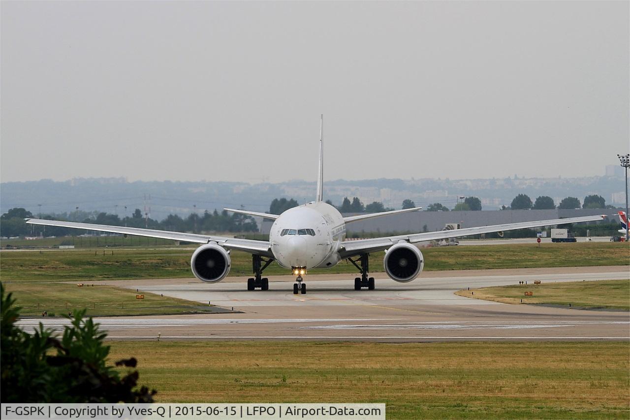 F-GSPK, 2000 Boeing 777-228/ER C/N 29010, Boeing 777-228 (ER), Holding point rwy 08, Paris-Orly airport (LFPO-ORY)
