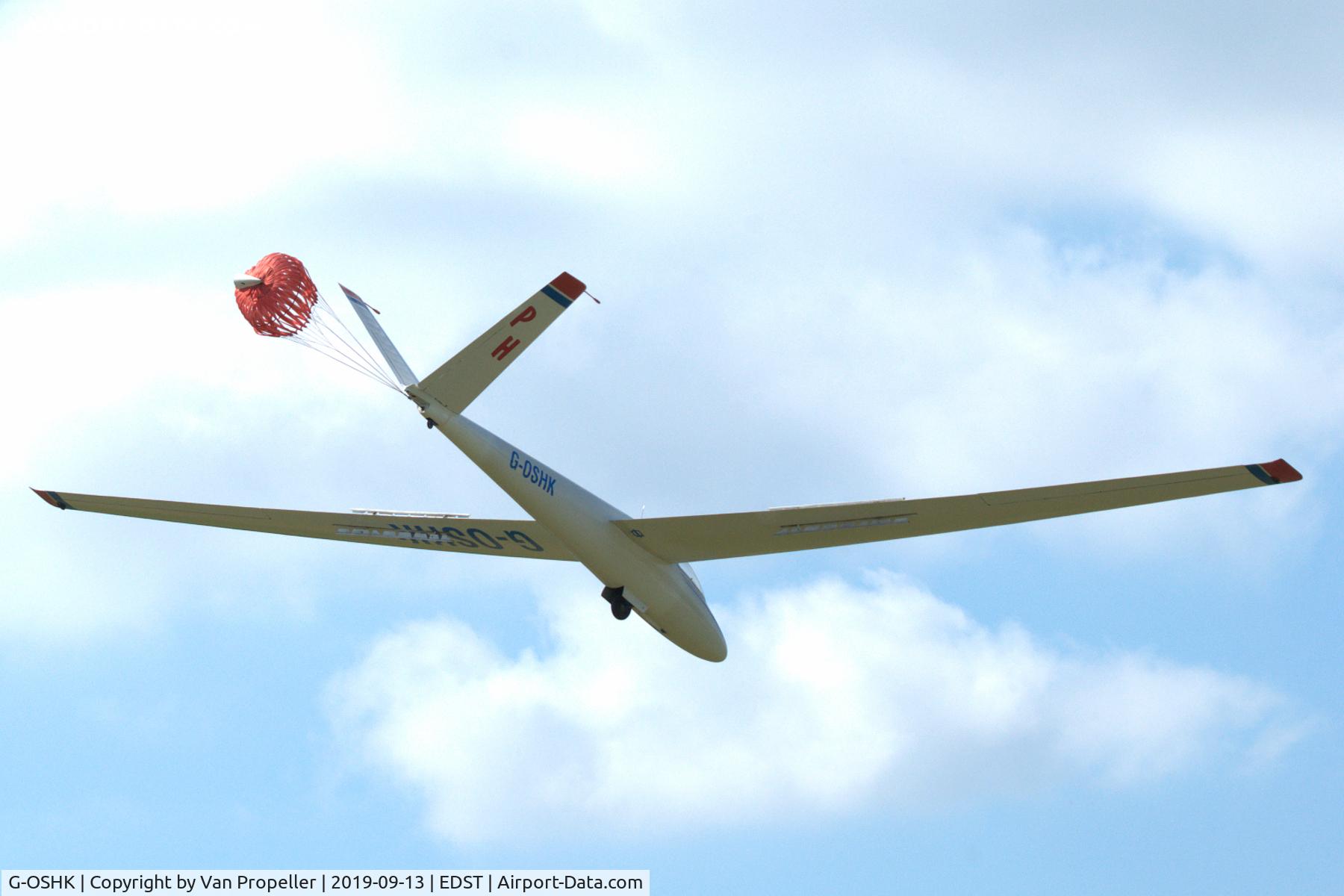 G-OSHK, 1965 Schempp-Hirth SHK-1 C/N V1, Schempp-Hirth SHK-1 landing with dragchute at Hahnweide airfield, Germany. OTT 2019