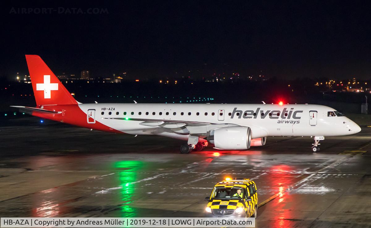 HB-AZA, 2019 Embraer 190-E2 (ERJ-190-300) C/N 19020022, Latest addition to the Helvetic fleet, taxiing to the parking position (ISO 2500, handheld).