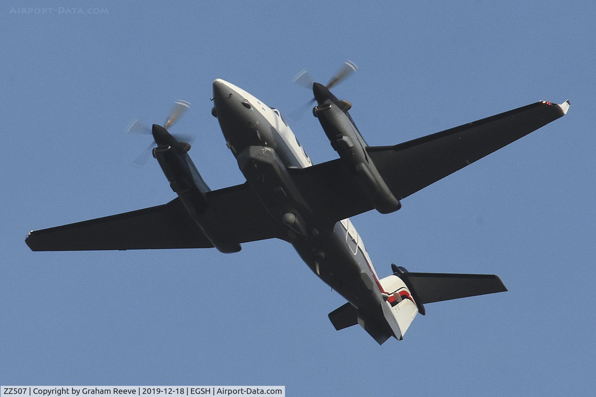 ZZ507, 2013 Hawker Beechcraft Shadow R1 (350CER) C/N FM-55, On approach to Norwich.