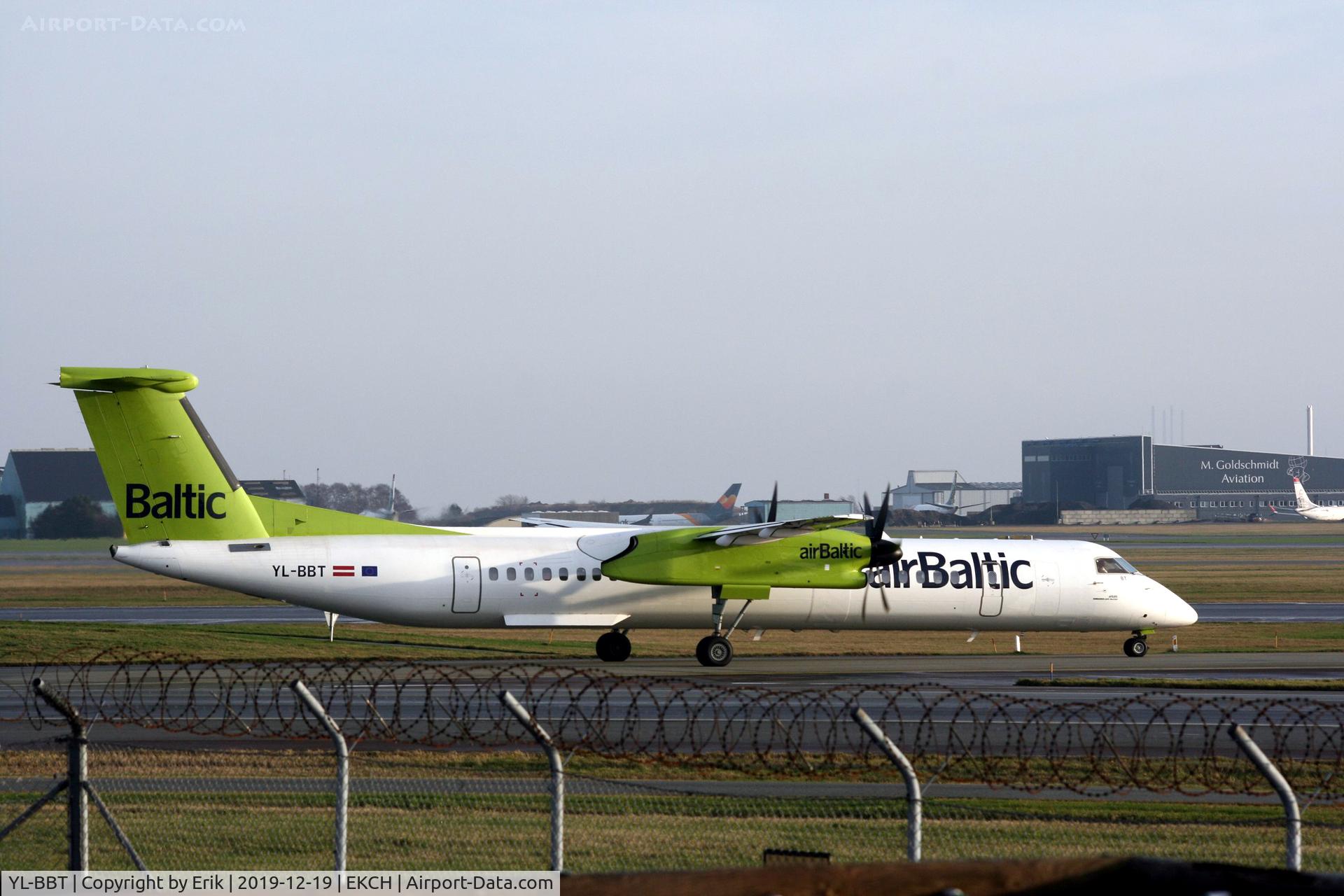 YL-BBT, 2013 De Havilland Canada DHC-8-402 Q400 Dash 8 C/N 4438, YL-BBT ready for takeoff rw 22R