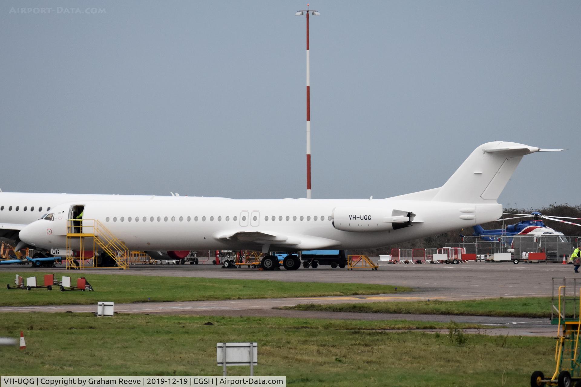 VH-UQG, 1994 Fokker 100 (F-28-0100) C/N 11520, Parked at Norwich.