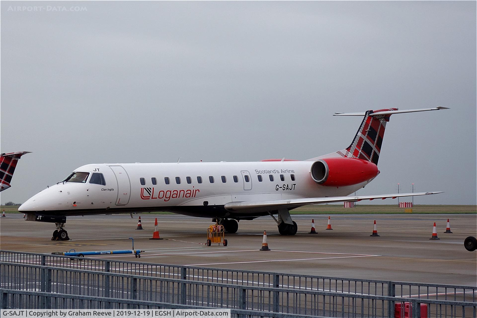 G-SAJT, 2001 Embraer ERJ-135ER (EMB-135ER) C/N 145376, Parked on stand at Norwich.
