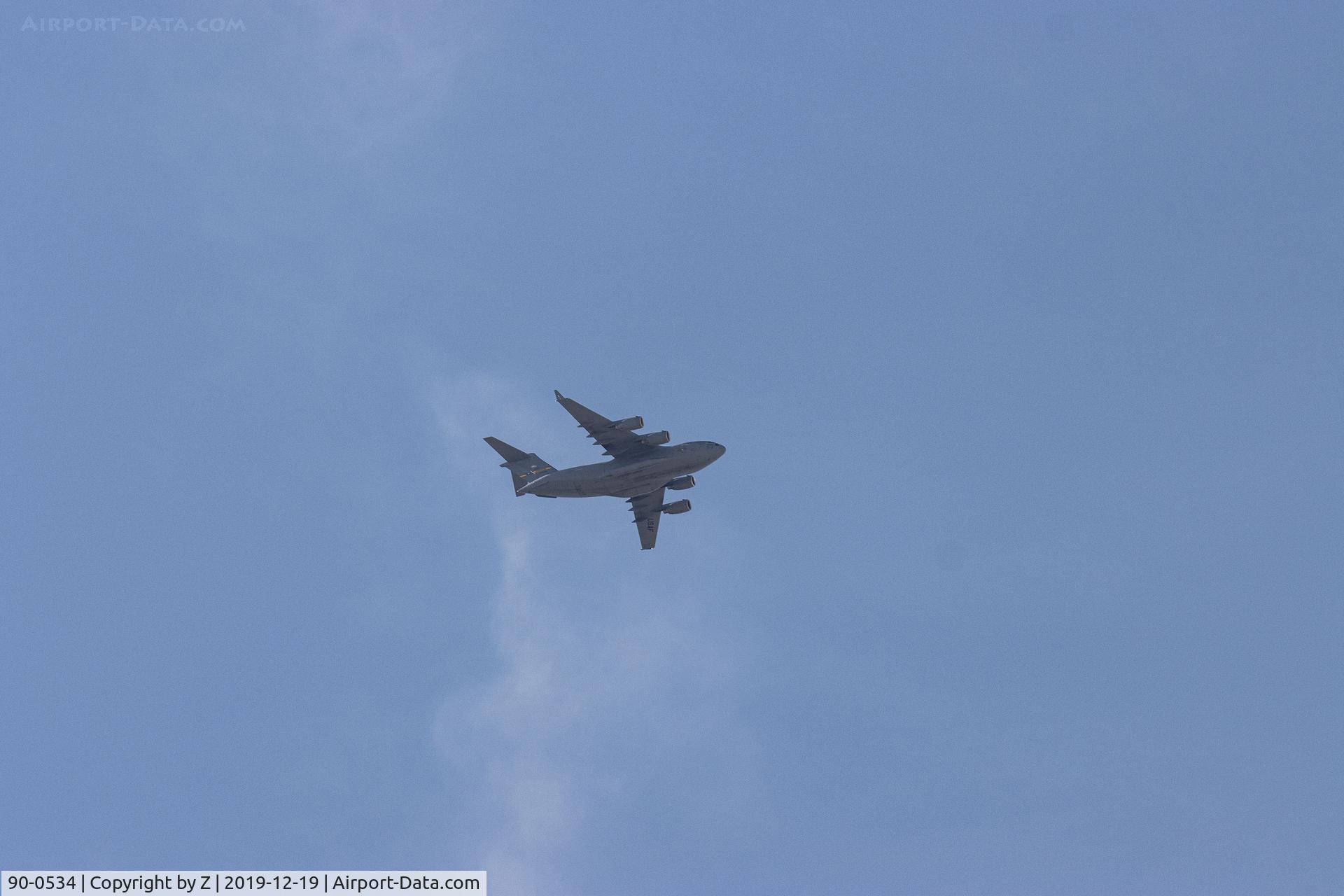 90-0534, 1990 McDonnell Douglas C-17A Globemaster III C/N P-9, Flying over Barstow, Ca.  Verified with ADSB.  10,000 ft, at 315mph.  ADSB AE07D3