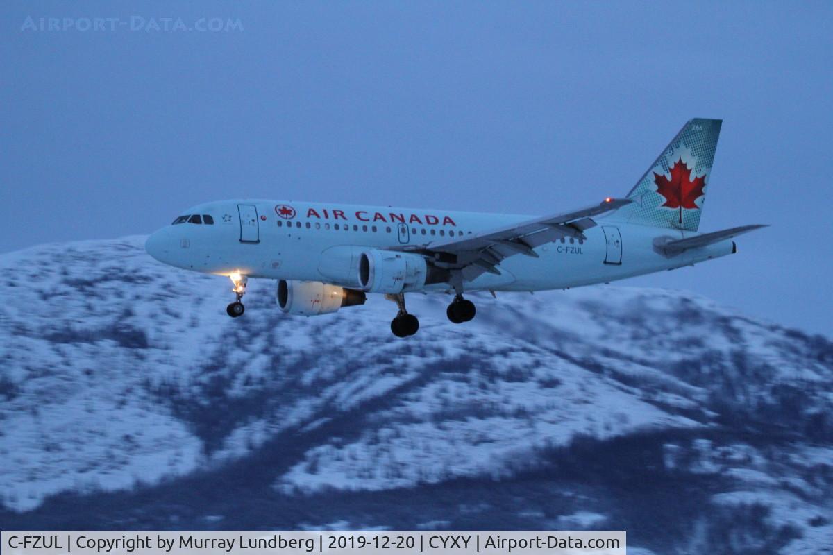 C-FZUL, 1997 Airbus A319-114 C/N 721, On final to Whitehorse, Yukon, at 16:07, exactly 20 minutes after sunset.
