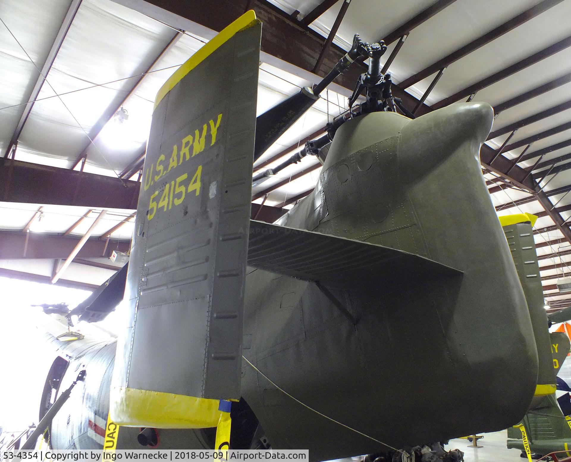 53-4354, 1953 Piasecki CH-21B Workhorse C/N B.104, Piasecki CH-21C Workhorse/Shawnee, displayed as 55-4154 at the Arkansas Air & Military Museum, Fayetteville AR