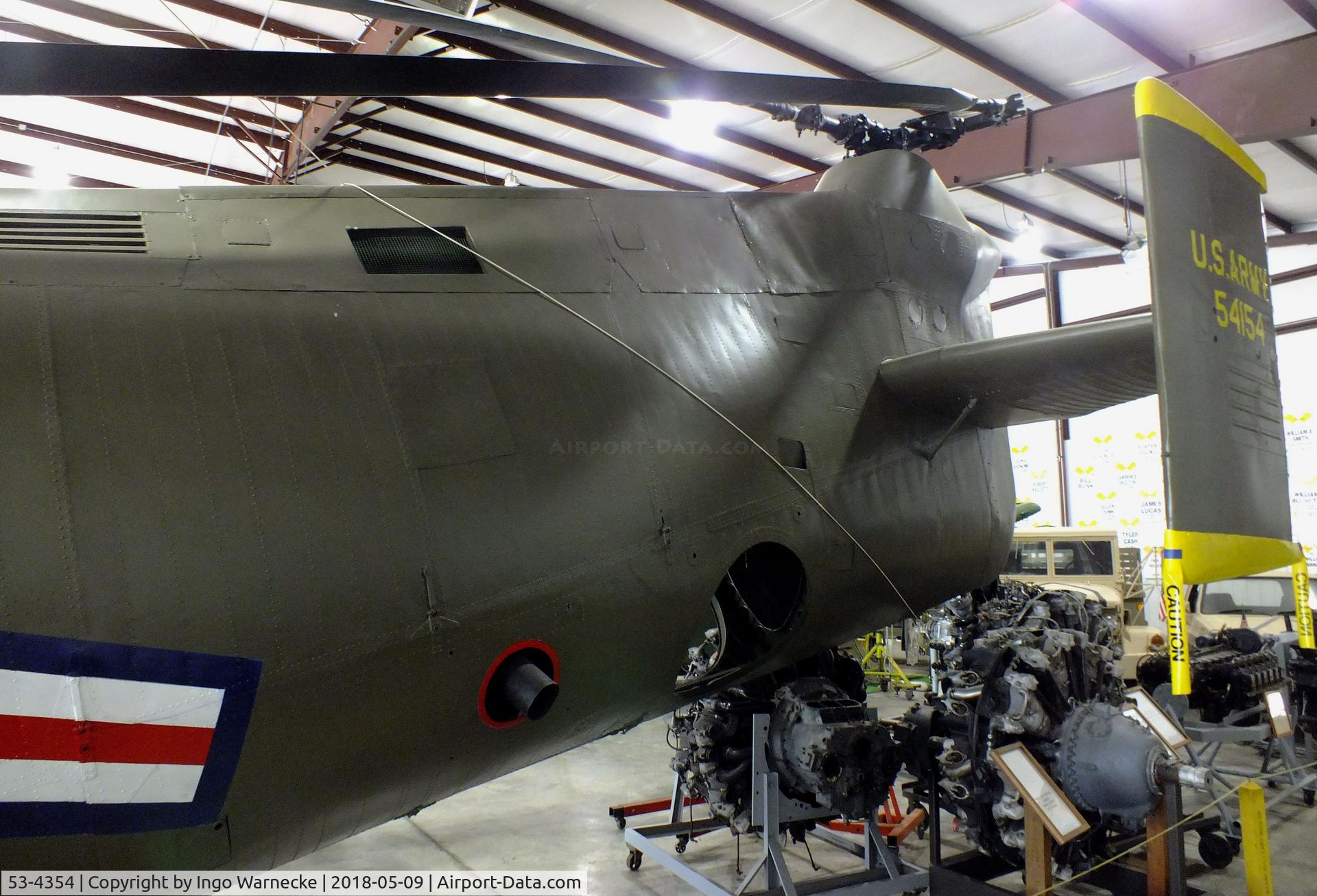 53-4354, 1953 Piasecki CH-21B Workhorse C/N B.104, Piasecki CH-21C Workhorse/Shawnee, displayed as 55-4154 at the Arkansas Air & Military Museum, Fayetteville AR