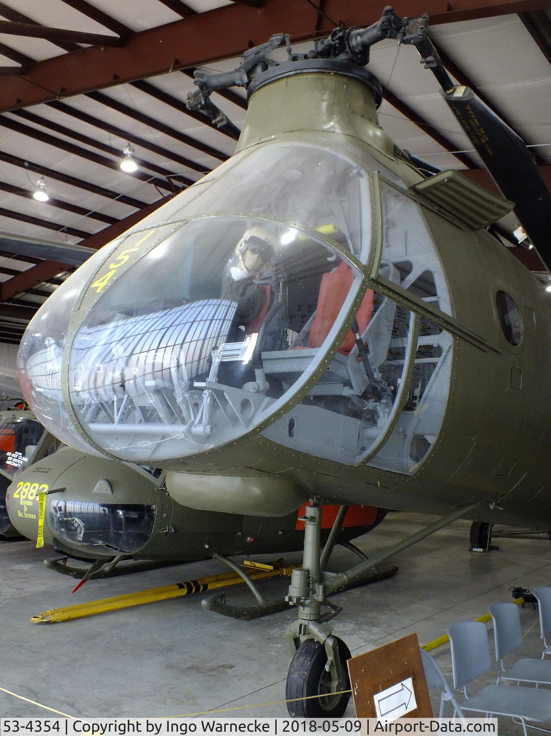 53-4354, 1953 Piasecki CH-21B Workhorse C/N B.104, Piasecki CH-21C Workhorse/Shawnee, displayed as 55-4154 at the Arkansas Air & Military Museum, Fayetteville AR