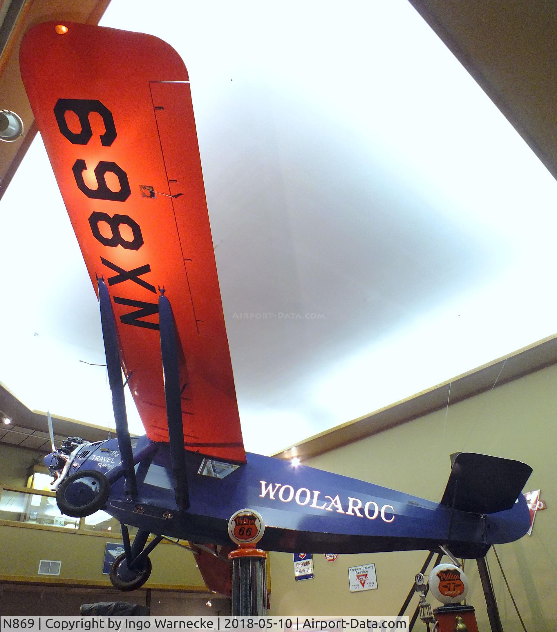 N869, 1927 Travel Air 5000 Woolaroc C/N unknown_n869, Travel Air 5000 'Woolaroc', winner of the 1927 Dole-Race from Oakland to Hawaii, at the Woolaroc Museum, Bartlesville OK