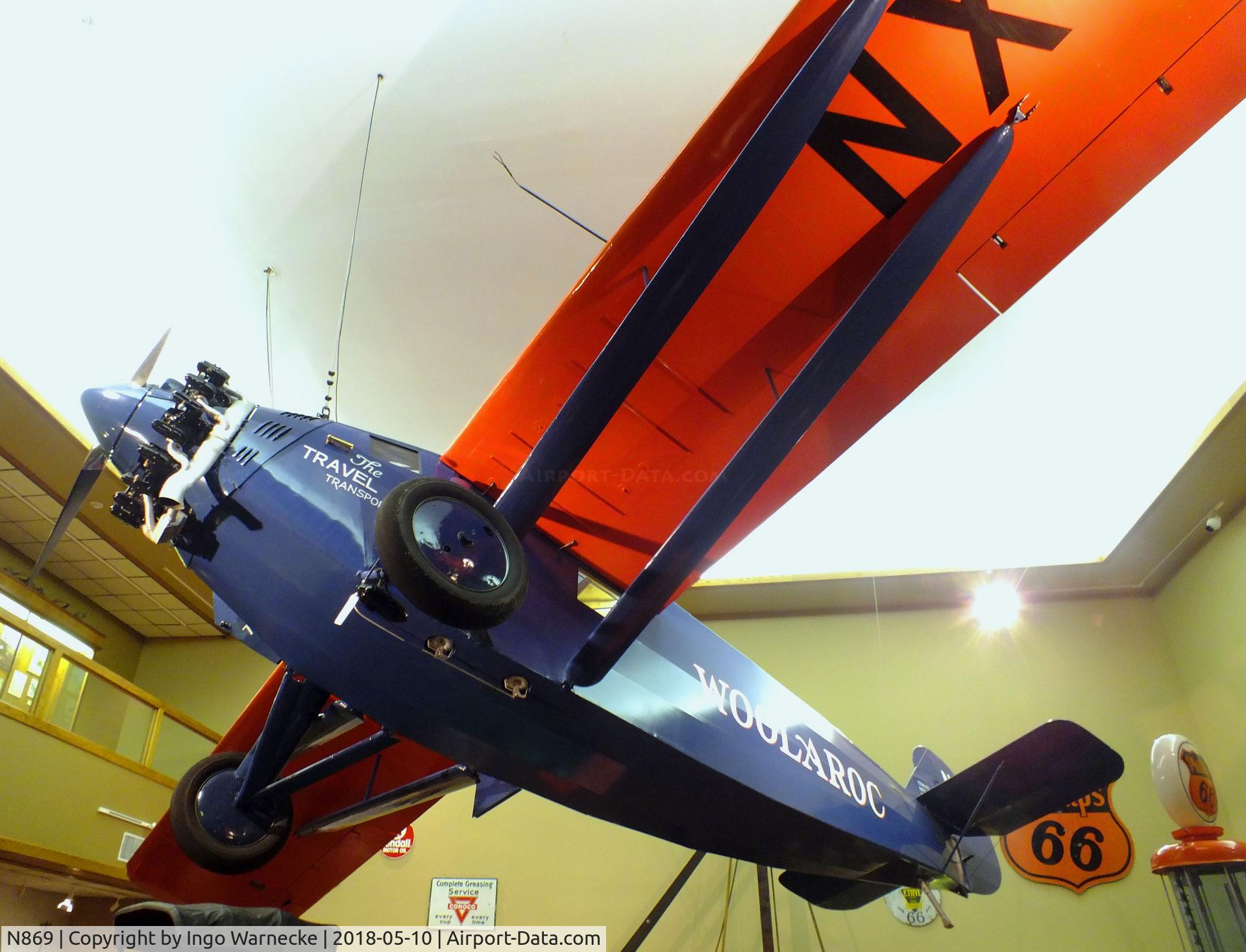 N869, 1927 Travel Air 5000 Woolaroc C/N unknown_n869, Travel Air 5000 'Woolaroc', winner of the 1927 Dole-Race from Oakland to Hawaii, at the Woolaroc Museum, Bartlesville OK