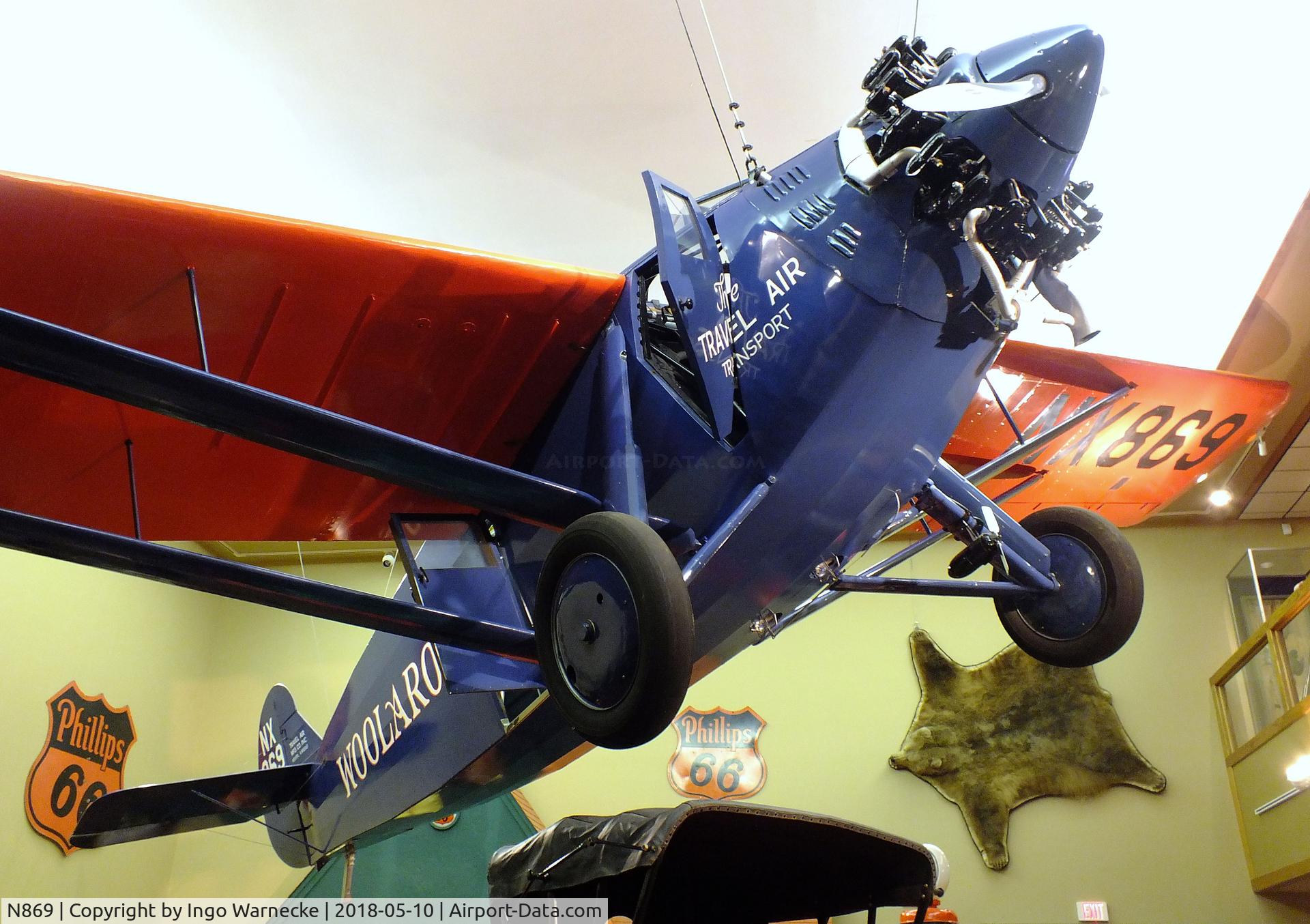 N869, 1927 Travel Air 5000 Woolaroc C/N unknown_n869, Travel Air 5000 'Woolaroc', winner of the 1927 Dole-Race from Oakland to Hawaii, at the Woolaroc Museum, Bartlesville OK