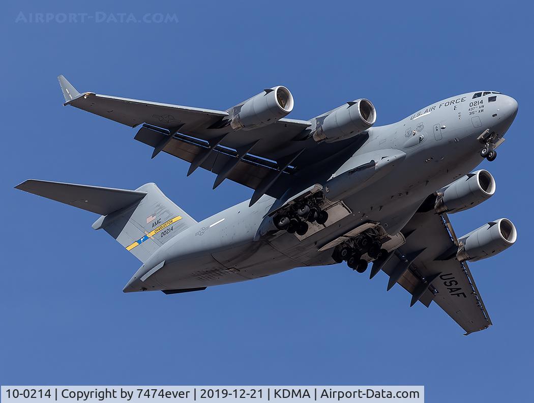 10-0214, 2010 Boeing C-17A Globemaster III C/N 50243, VOLT13 on the visual into Davis-Monthan after conducting airdrop training over the afb