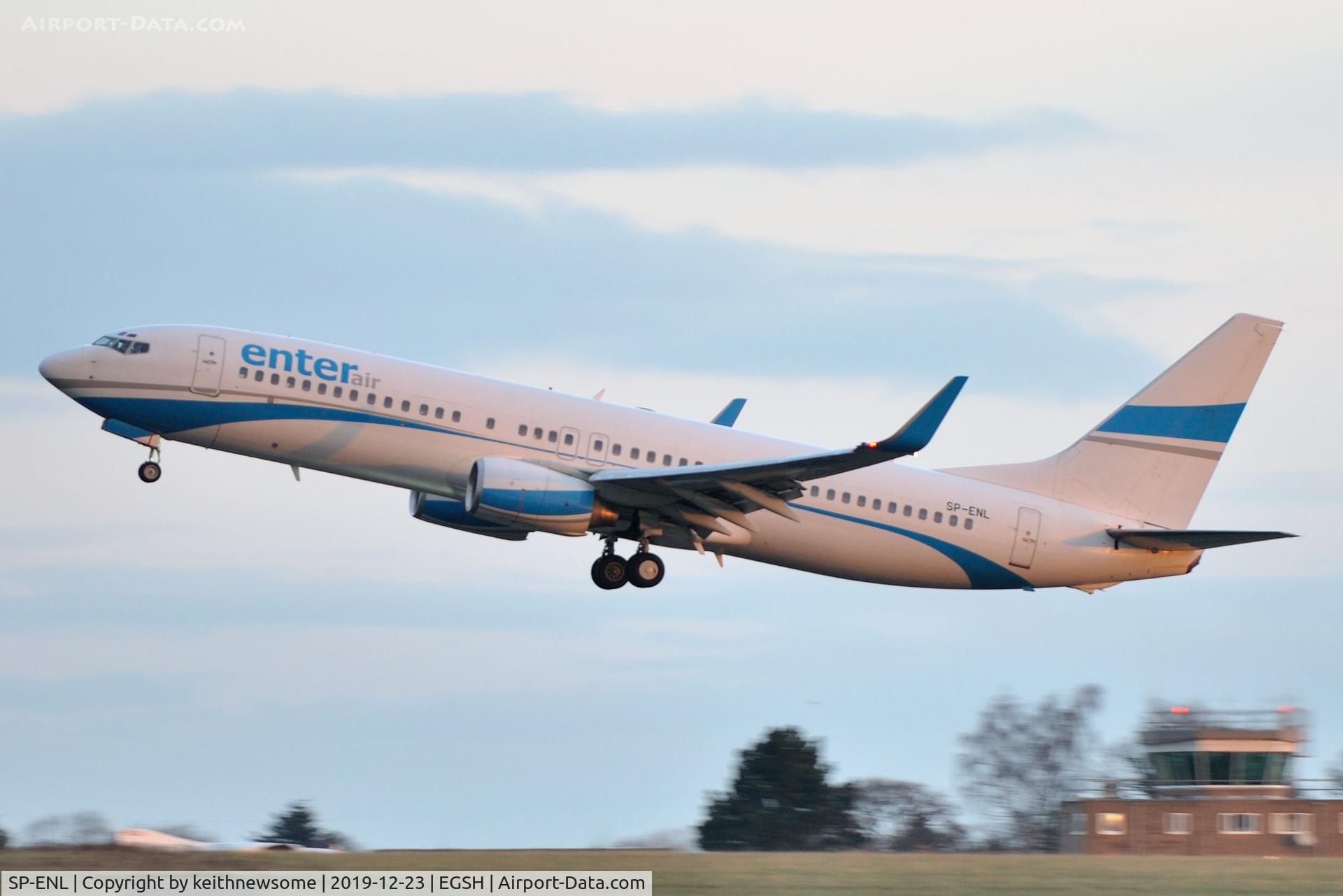 SP-ENL, 2002 Boeing 737-8CX C/N 32366, Leaving Norwich for Pajala, Sweden.