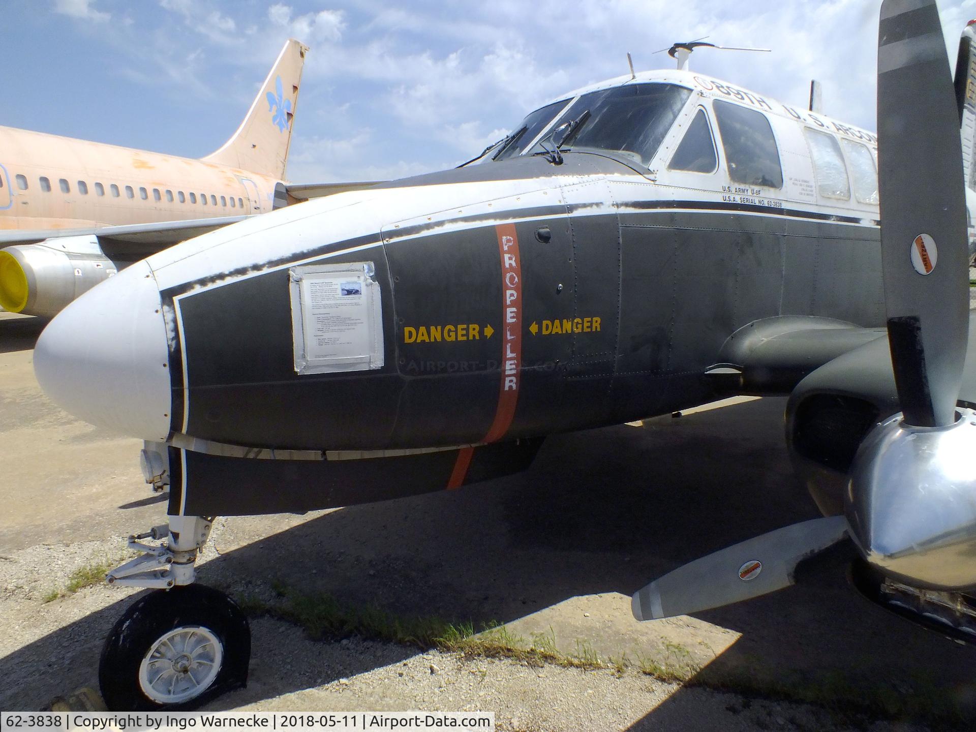 62-3838, 1962 Beech U-8F Seminole C/N LF.36, Beechcraft U-8F / L-23F Seminole (Queen Air) at the Kansas Aviation Museum, Wichita KS