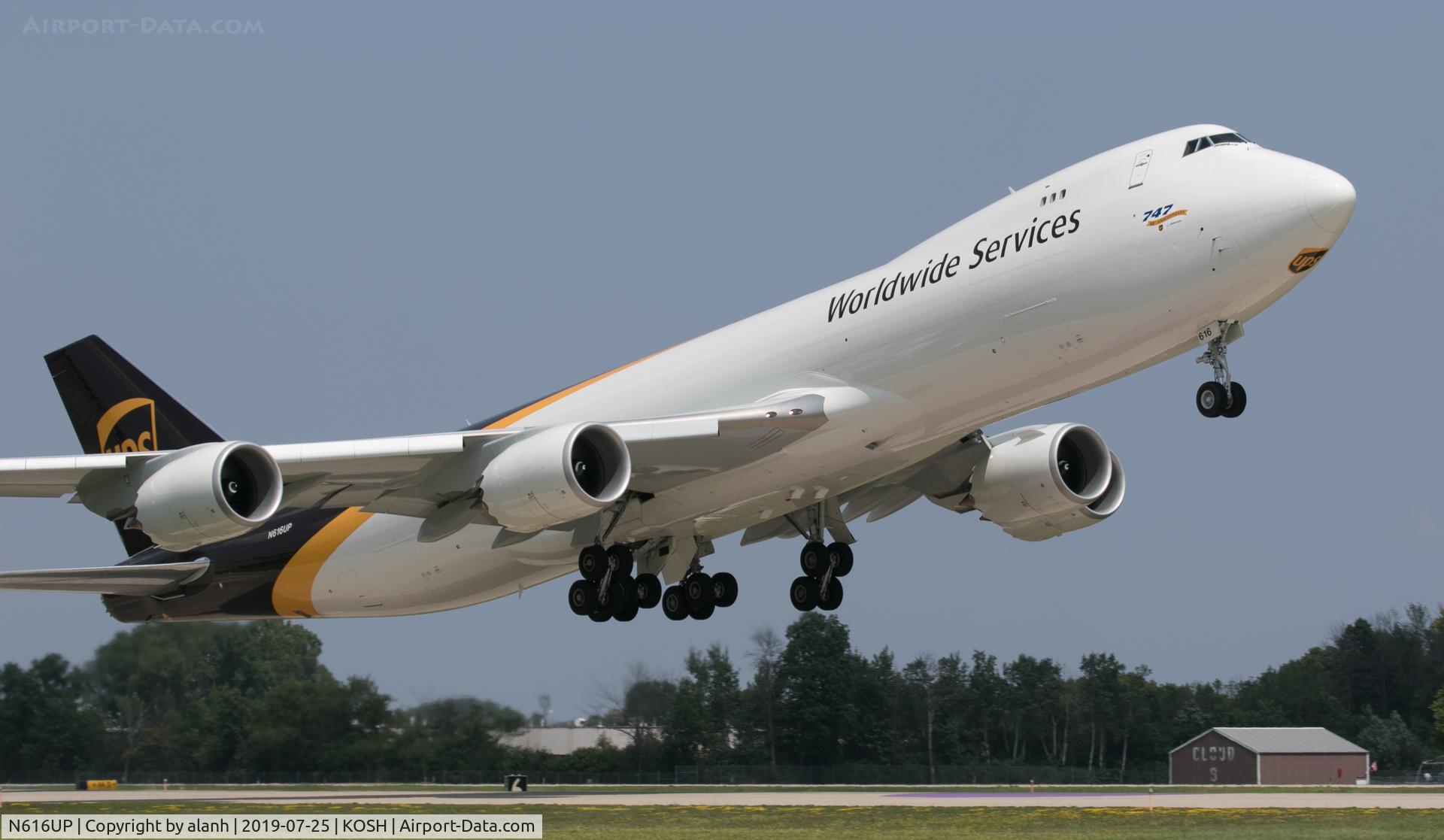 N616UP, 2019 Boeing 747-8F C/N 64262, Departing AirVenture 2019
