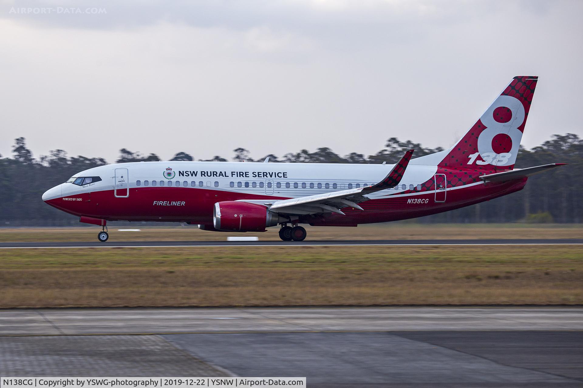 N138CG, 1995 Boeing 737-3H4 C/N 27928, NSW Rural Fire Service (N138CG) Boeing 737-3H4 departing HMAS Albatross as Bomber 138