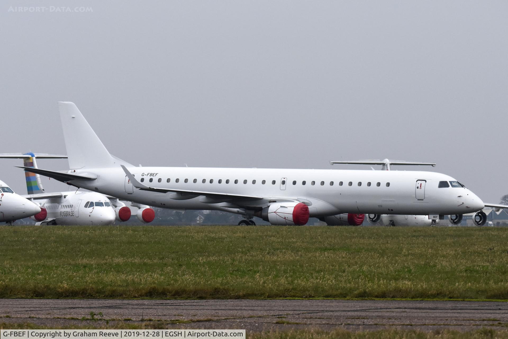 G-FBEF, 2007 Embraer 195LR (ERJ-190-200LR) C/N 19000104, Parked at Norwich in the storage area.