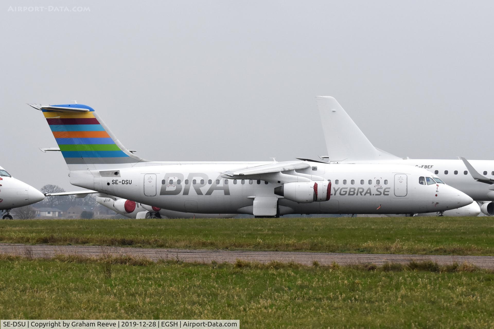 SE-DSU, 1994 British Aerospace Avro 146-RJ100 C/N E3248, Parked at Norwich in the storage area.