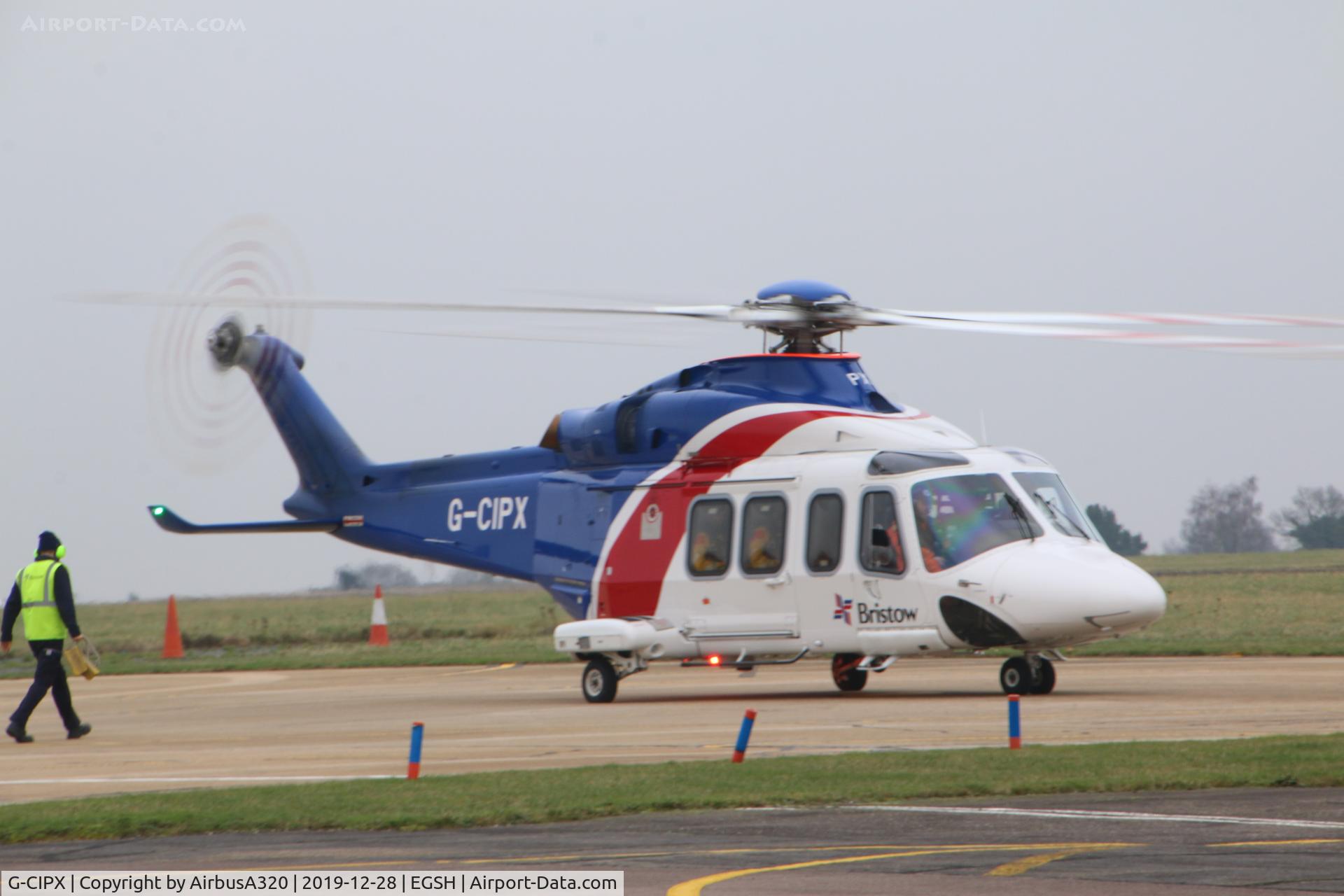 G-CIPX, 2013 AgustaWestland AW-139 C/N 41346, Arriving at the Bristow ramp at Norwich
