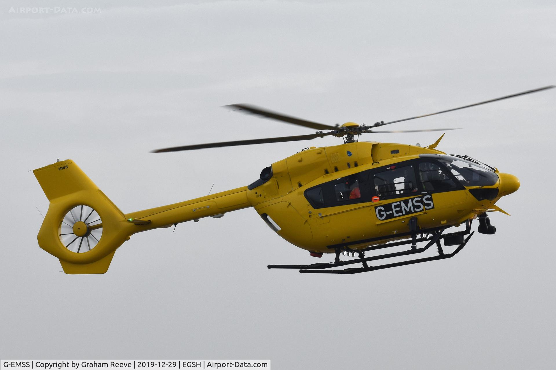 G-EMSS, 2018 Airbus Helicopters EC-145T-2 (BK-117D-2) C/N 20217, Landing at Norwich.