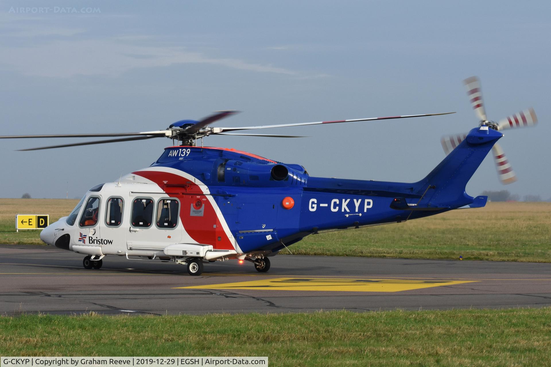 G-CKYP, 2013 AgustaWestland AW-139 C/N 41339, Departing from Norwich.