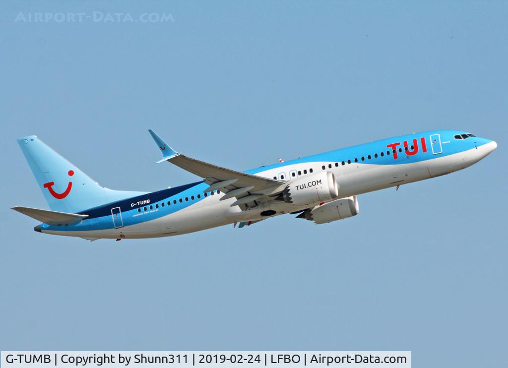 G-TUMB, 2018 Boeing 737-8 MAX C/N 44595, Climbing after take off from rwy 14L