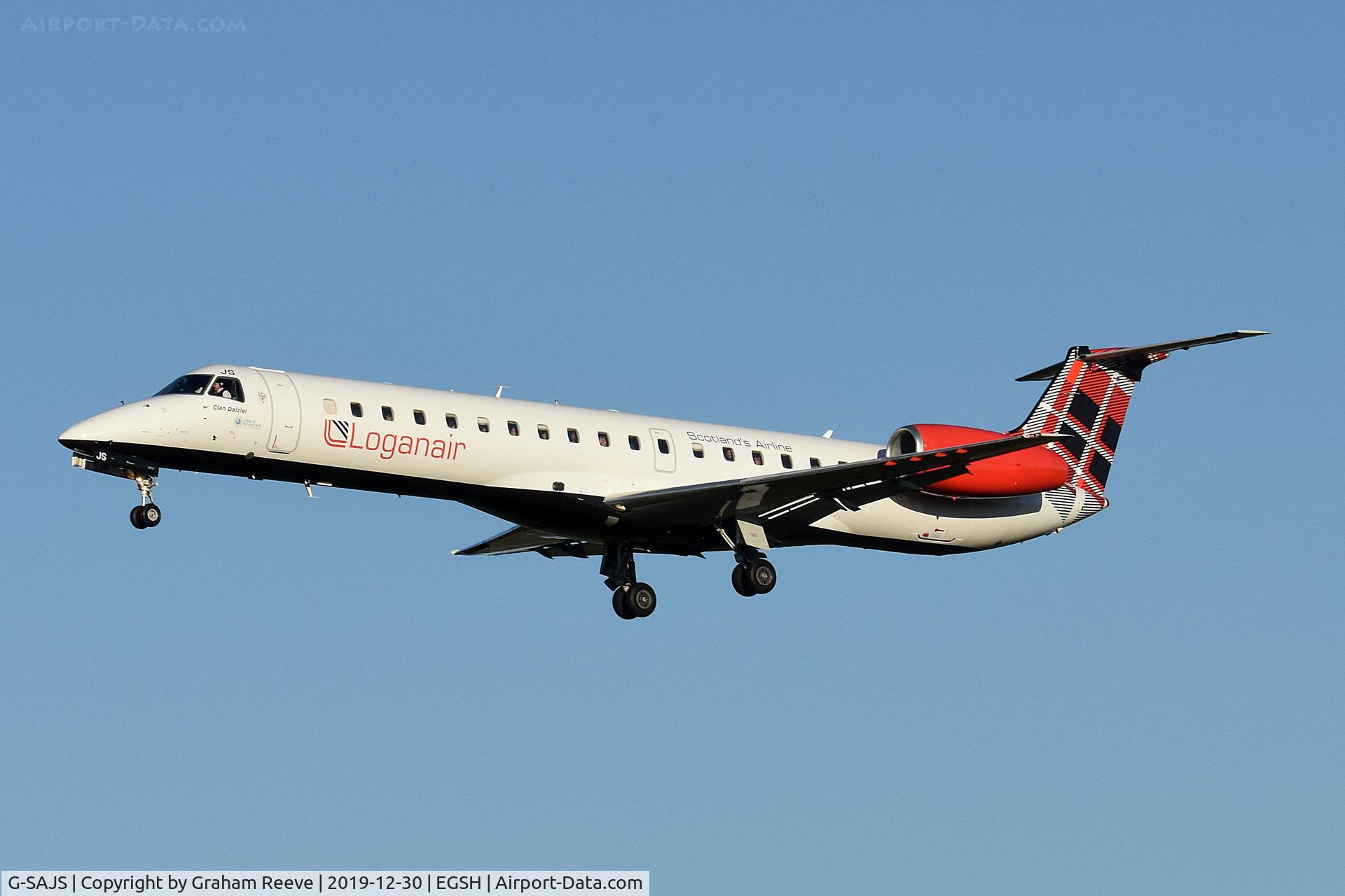 G-SAJS, 2001 Embraer EMB-145EP (ERJ-145EP) C/N 145390, Landing at Norwich.
