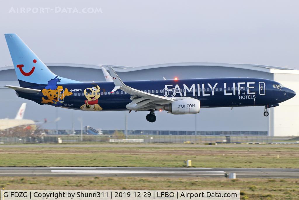G-FDZG, 2008 Boeing 737-8K5 C/N 35139, Landing rwy 14R in Family Life c/s...
