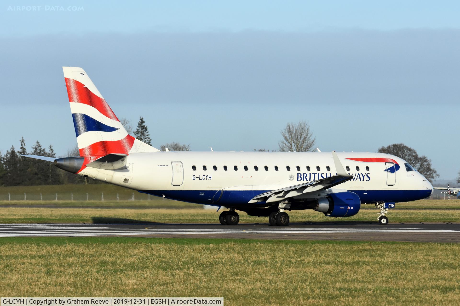 G-LCYH, 2009 Embraer 170STD (ERJ-170-100STD) C/N 17000302, Departing from Norwich.