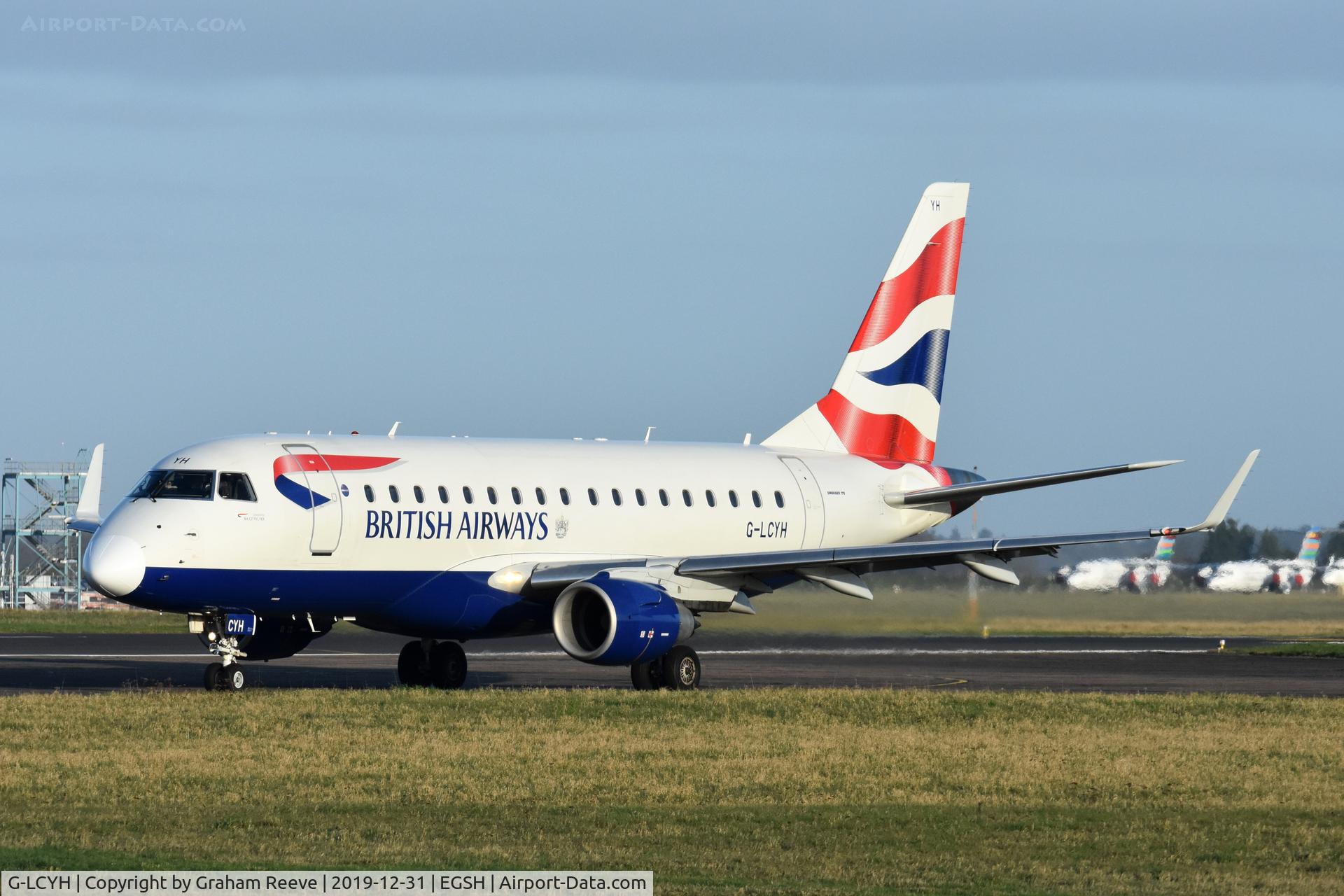 G-LCYH, 2009 Embraer 170STD (ERJ-170-100STD) C/N 17000302, Departing from Norwich.