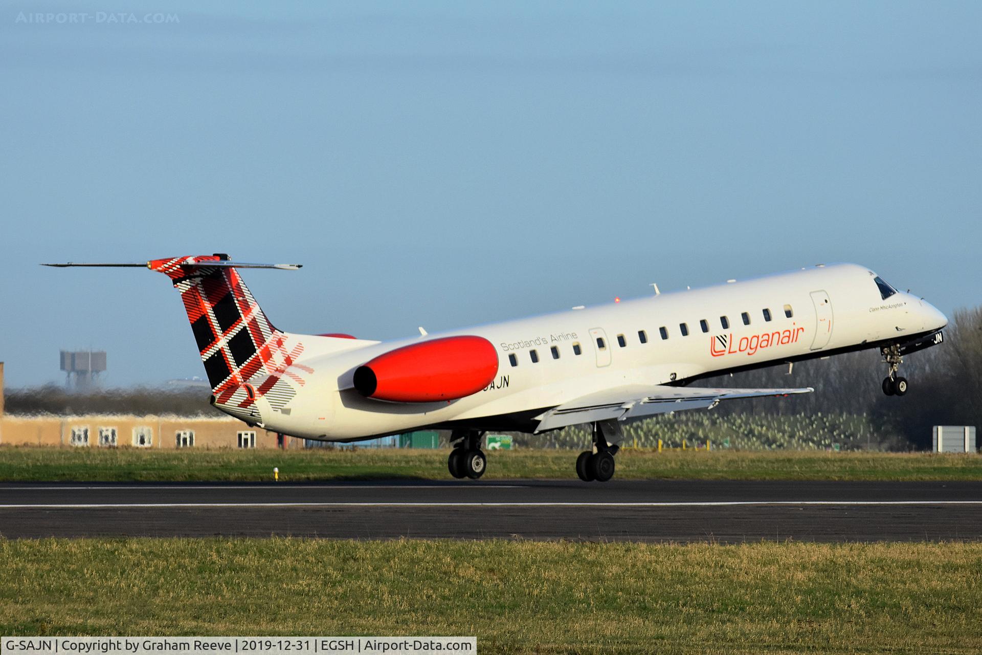 G-SAJN, 2000 Embraer EMB-145EP (ERJ-145EP) C/N 145207, Landing at Norwich.