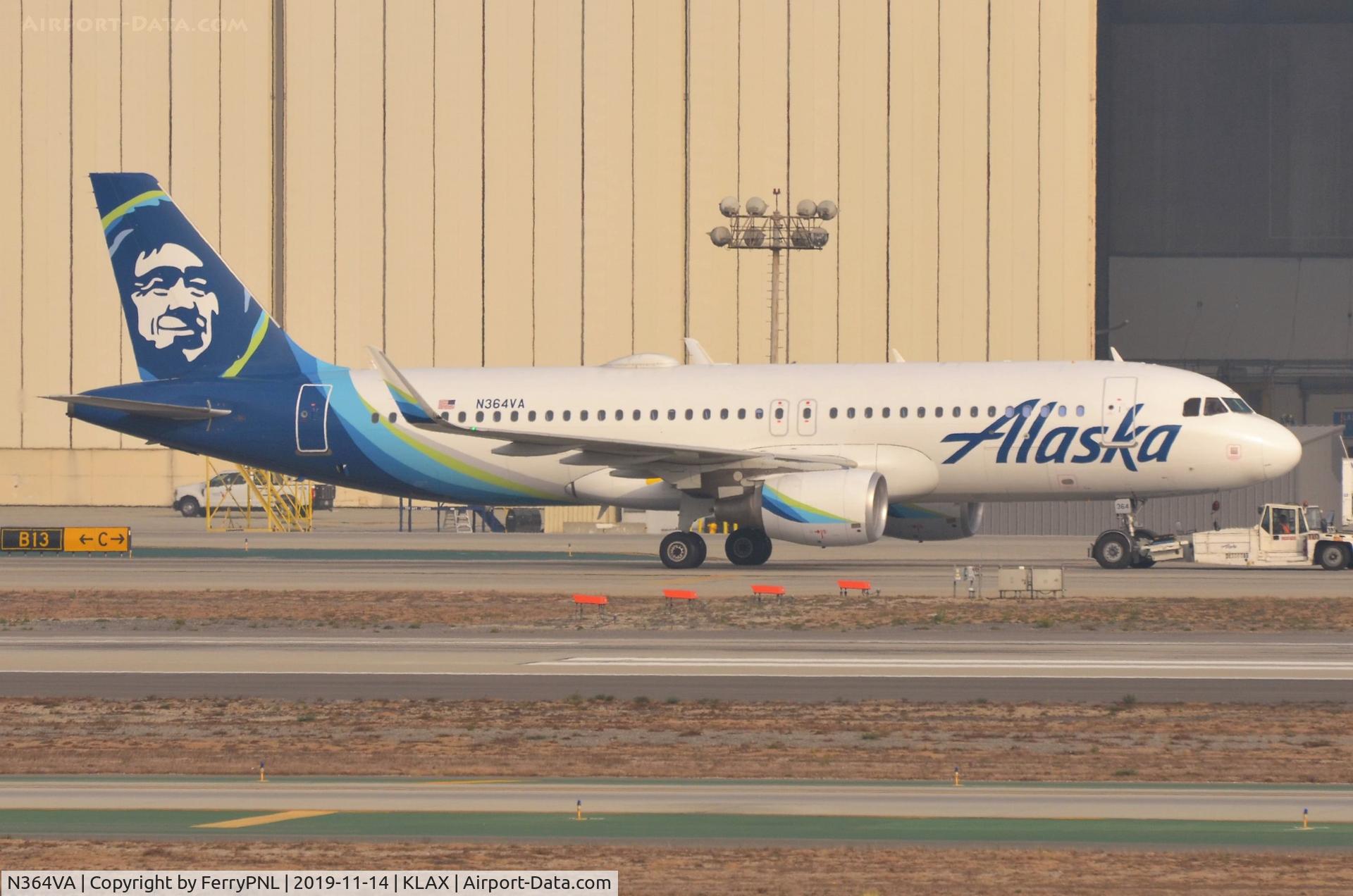N364VA, 2016 Airbus A320-214 C/N 7138, Alaska A320 being tugged to its gate