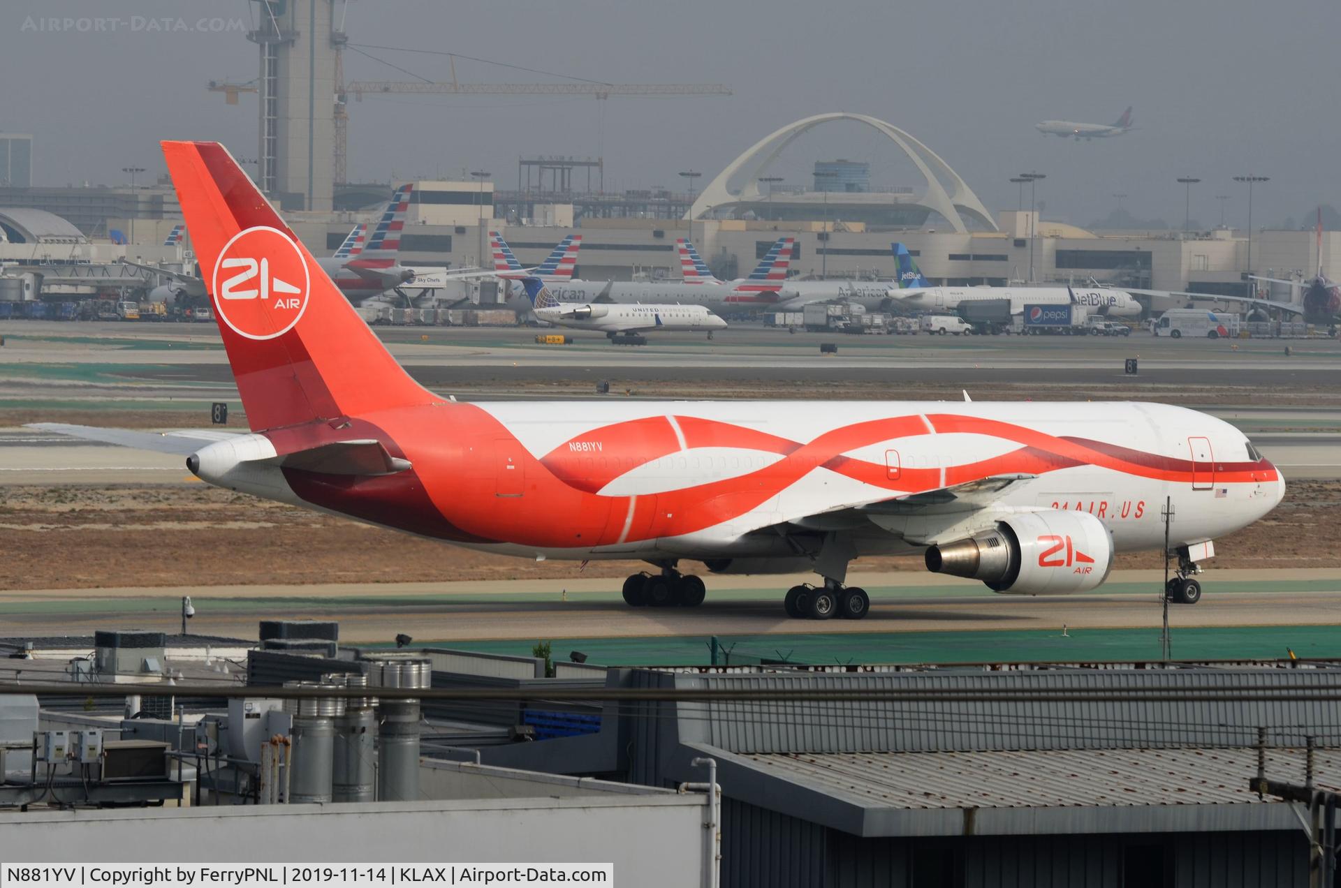 N881YV, 1986 Boeing 767-241/ER C/N 23803, 21Air B762F taxying to the cargo apron