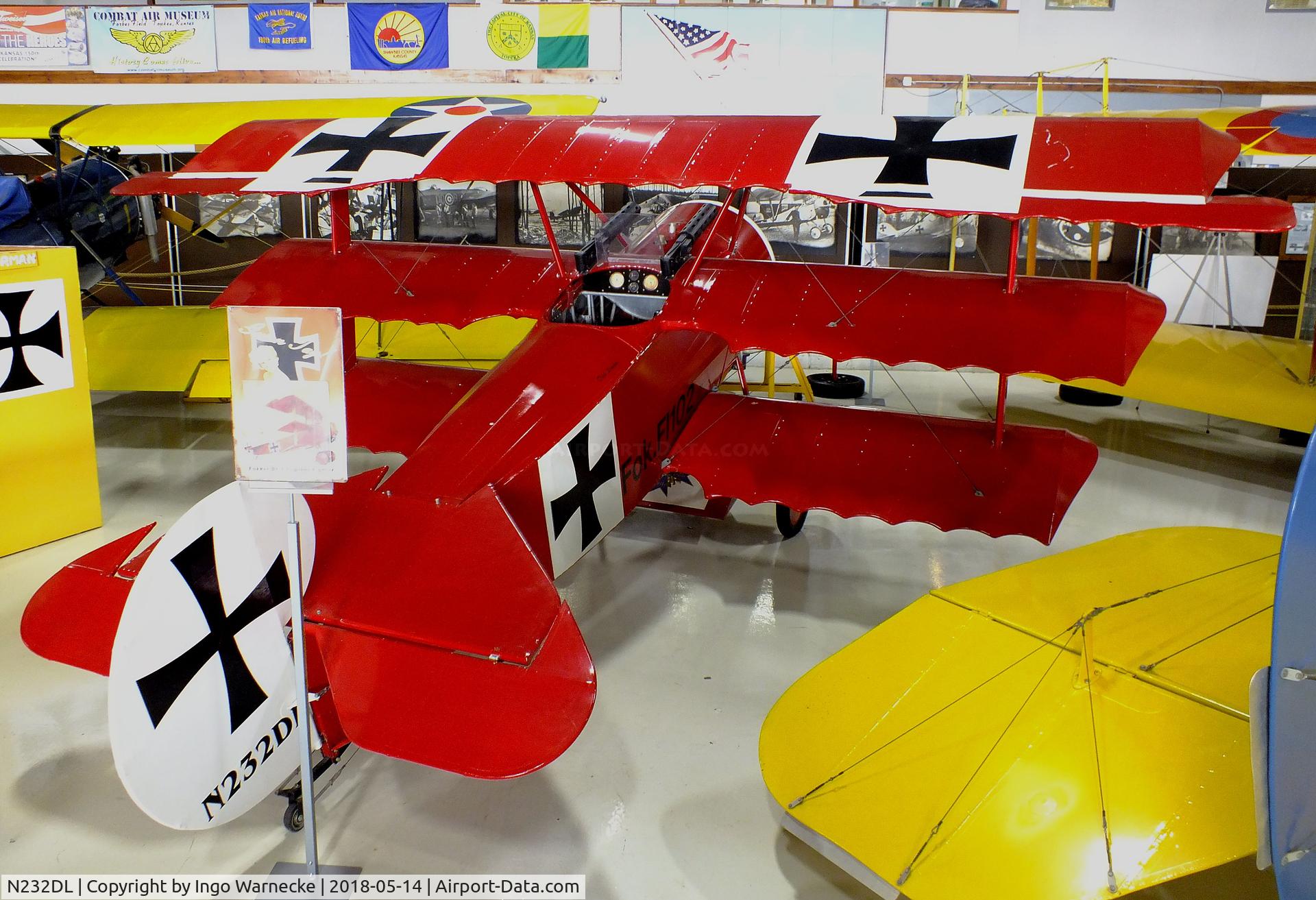 N232DL, 2007 Fokker Dr.1 Triplane Replica C/N 232, Airdrome (Lemon) Fokker Dr I 3/4-scale replica (minus engine) at the Combat Air Museum, Topeka KS