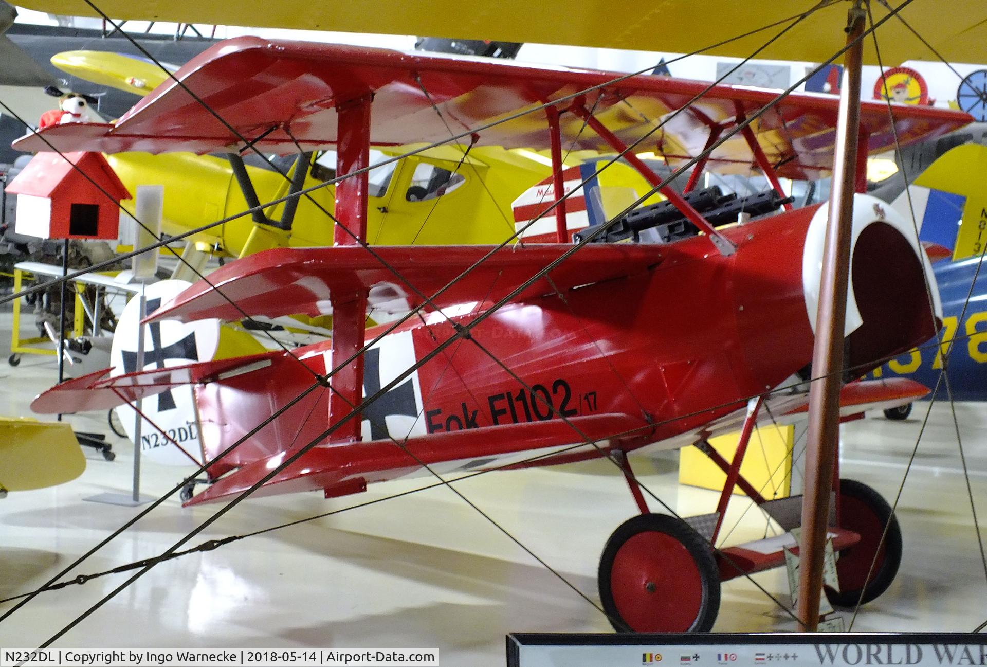 N232DL, 2007 Fokker Dr.1 Triplane Replica C/N 232, Airdrome (Lemon) Fokker Dr I 3/4-scale replica (minus engine) at the Combat Air Museum, Topeka KS