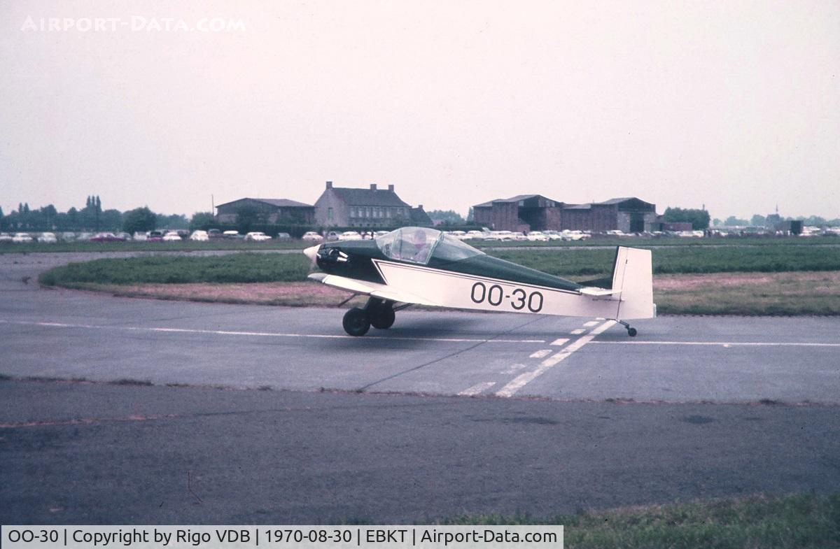 OO-30, 1996 Druine D.31 Turbulent C/N 31, Druine OO-30 was built in late 1960's. Sold in the UK and restored in 1996 by Jeremy John Ferguson. De-registered on 2010-09-09.