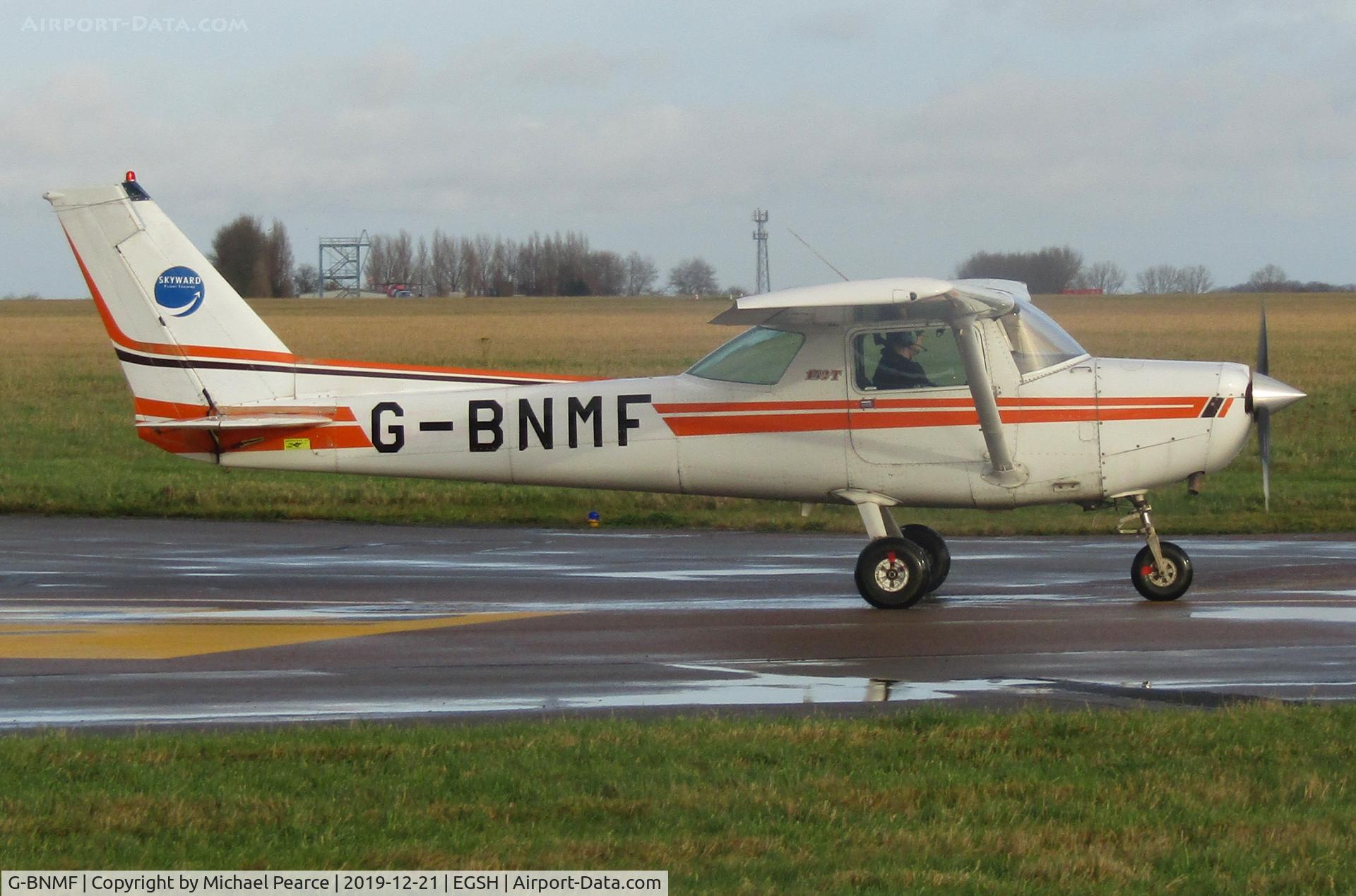G-BNMF, 1982 Cessna 152 C/N 152-85563, Departing SaxonAir for Duxford (QFO).