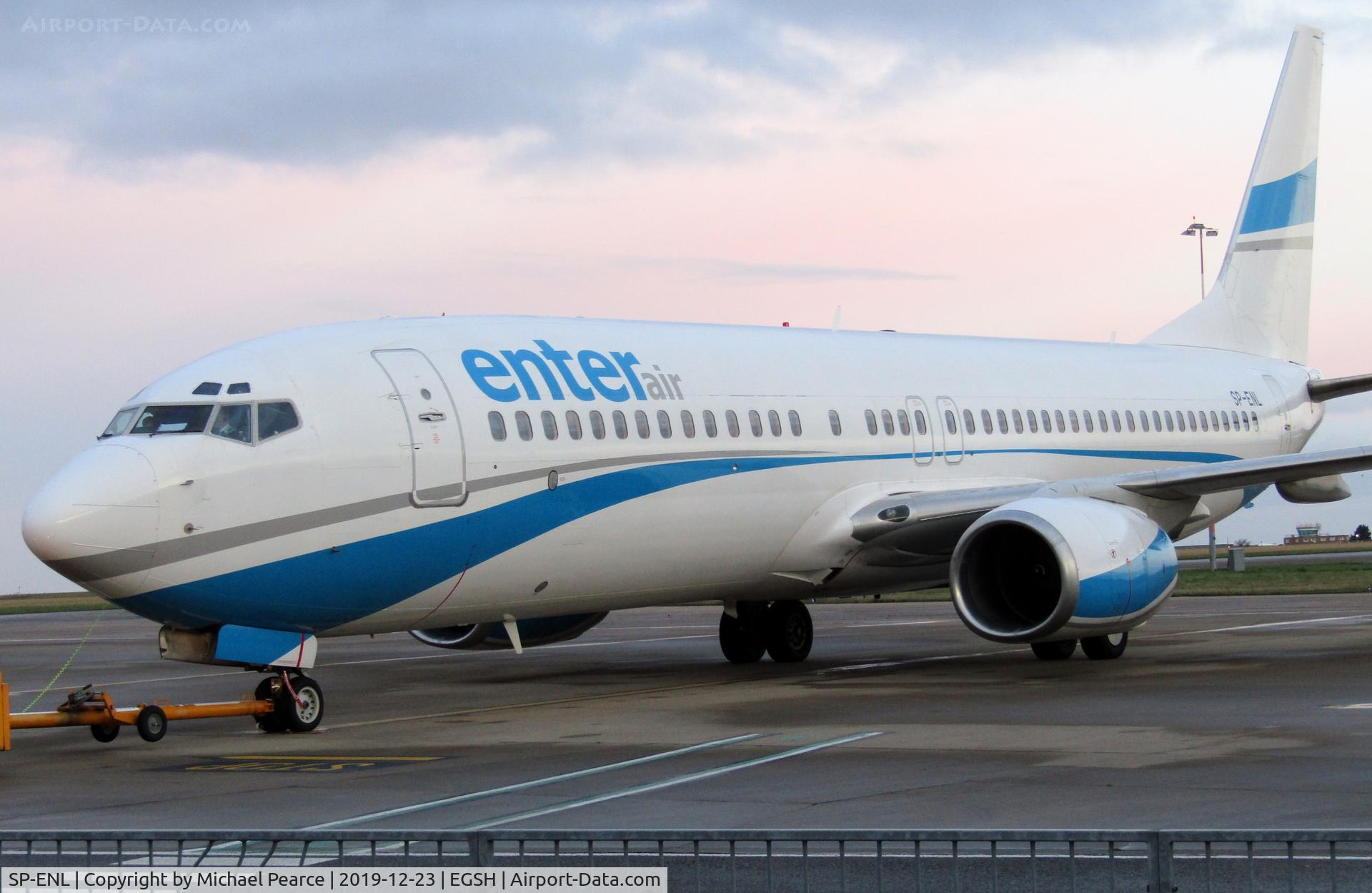 SP-ENL, 2002 Boeing 737-8CX C/N 32366, Preparing for departure from Stand 5, on a Lapland charter to Pajala (PJA).