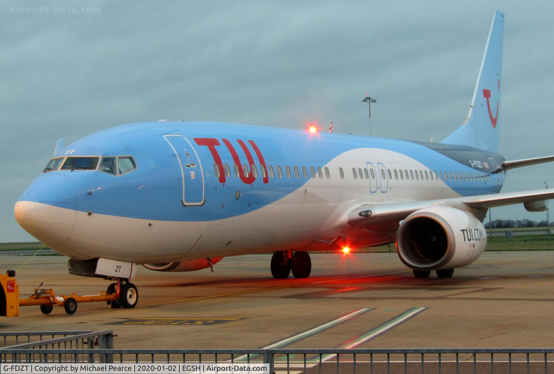 G-FDZT, 2011 Boeing 737-8K5 C/N 37248, Preparing for departure from Stand 5 to Tenerife (TFS).