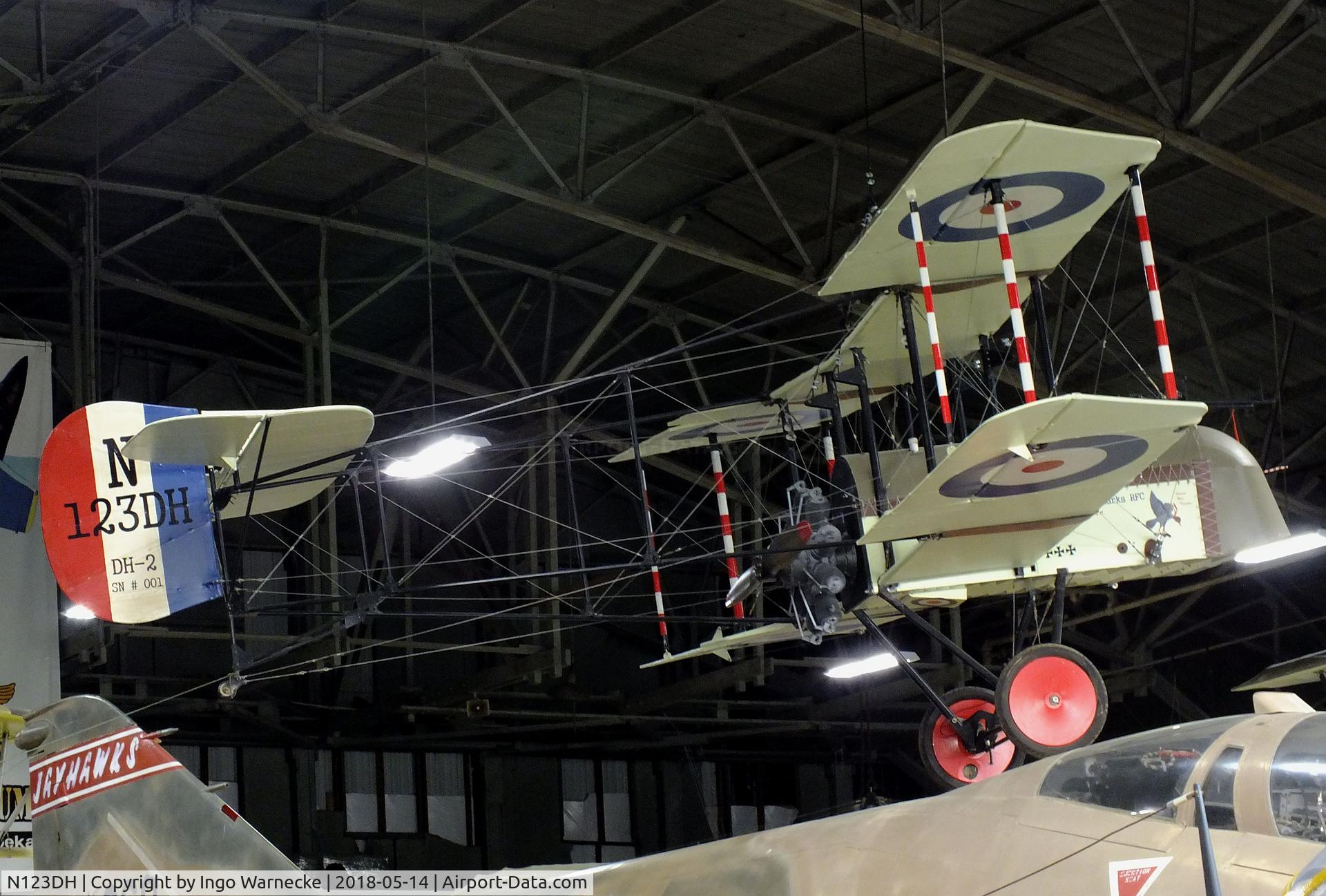 N123DH, Airco DH-2 Replica C/N 001, Airdrome (Starks) Airco DH-2 80%-scale replica (engine replaced by 80% 3D-printed replica of Gnome Monosoupape engine) at the Combat Air Museum, Topeka KS