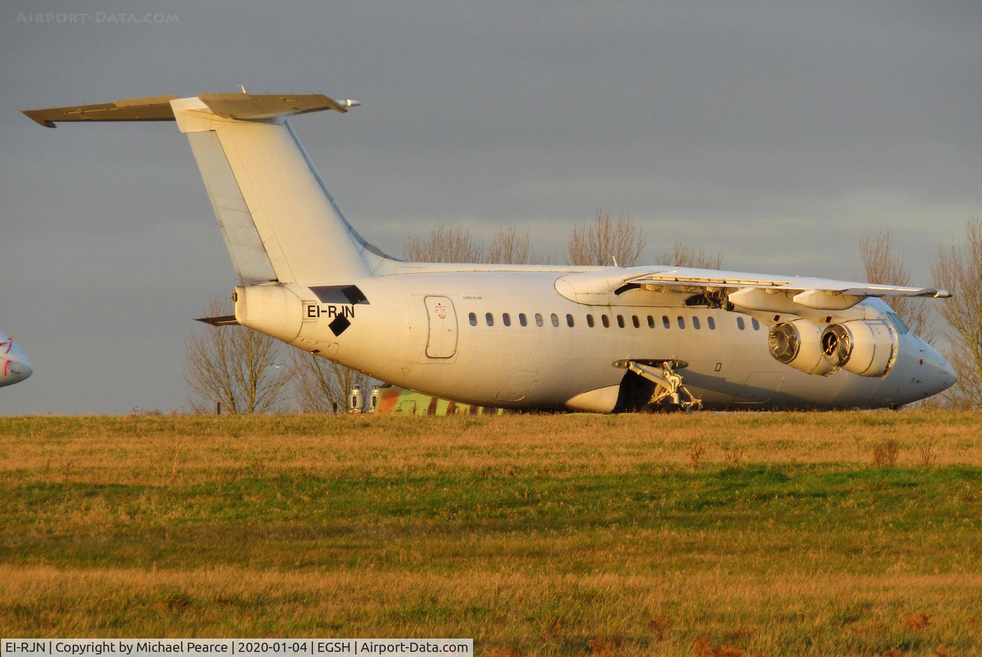 EI-RJN, 1999 BAE Systems Avro 146-RJ85 C/N E.2351, Stored on the North Side. Arrived at Norwich on 16th February 2019.