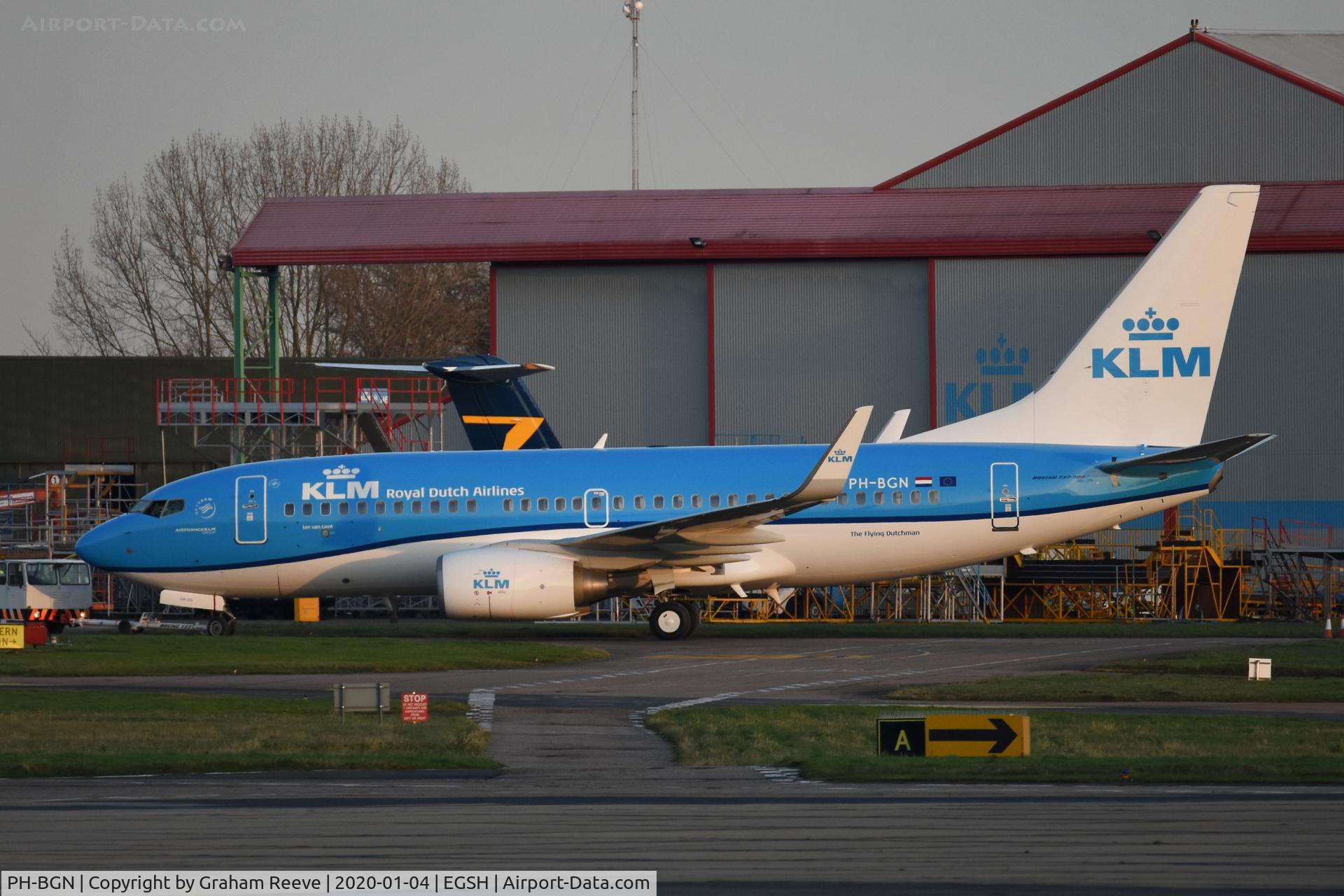 PH-BGN, 2011 Boeing 737-7K2 C/N 38125, Under tow at Norwich.