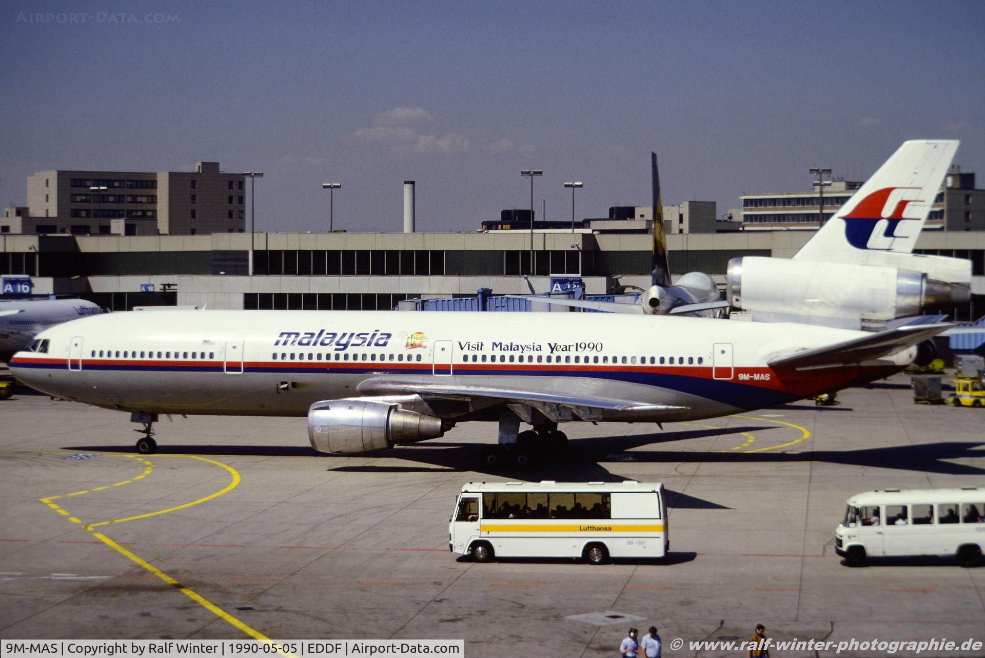 9M-MAS, 1976 McDonnell Douglas DC-10-30 C/N 46955, McDonnell Douglas DC-10-30F - MH MAS Malysia Airlines sticker 'Visit Malysia Year 1990' - 46955 - 9M-MAS - 05.05.1990 - FRA