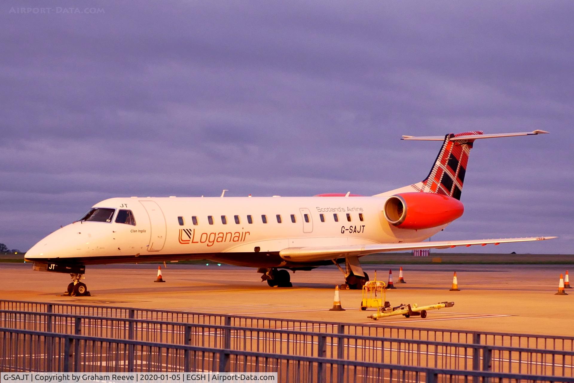 G-SAJT, 2001 Embraer ERJ-135ER (EMB-135ER) C/N 145376, Parked at Norwich.