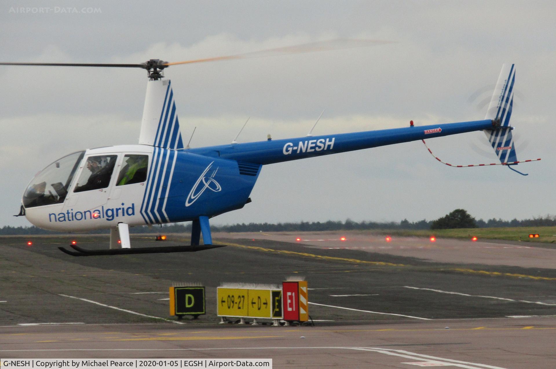 G-NESH, 2007 Robinson R44 Clipper II C/N 11609, Arriving at SaxonAir following a flight around Suffolk.