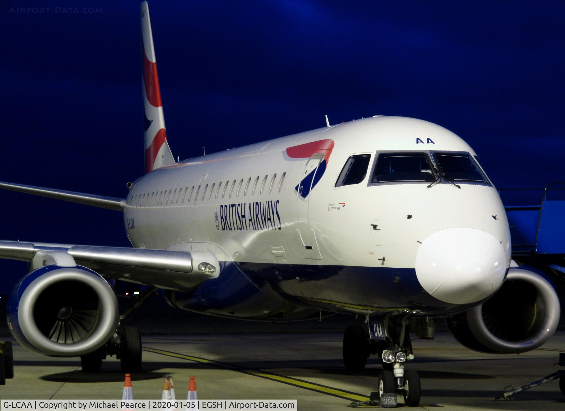 G-LCAA, 2011 Embraer 190LR (ERJ-190-100LR) C/N 19000456, Parked on Stand 5 after maintenance, and eventual departure to London (LCY).