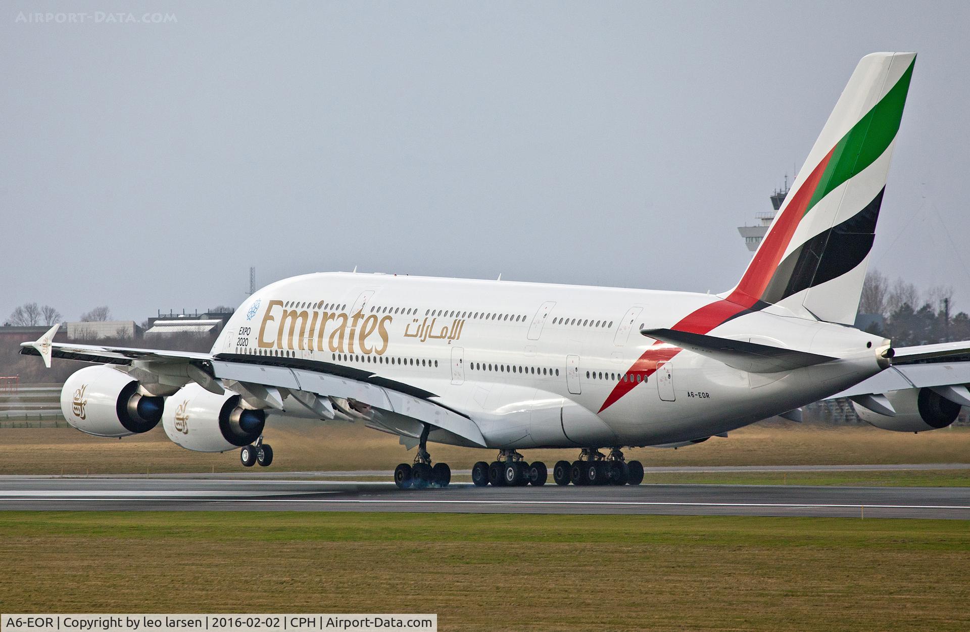 A6-EOR, 2015 Airbus A380-861 C/N 202, Copenhagen 2.2.2016 L/D R-22L