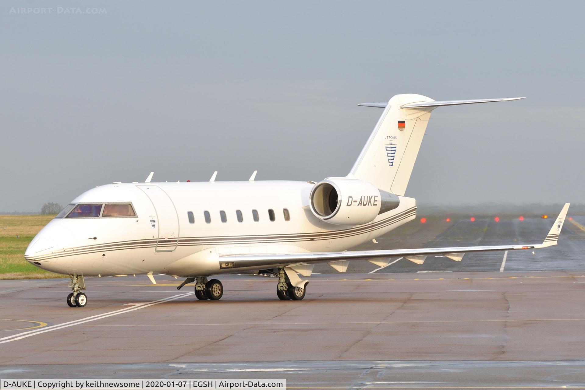 D-AUKE, 1998 Bombardier Challenger 604 (CL-600-2B16) C/N 5389, Arriving at Norwich from Cologne.
