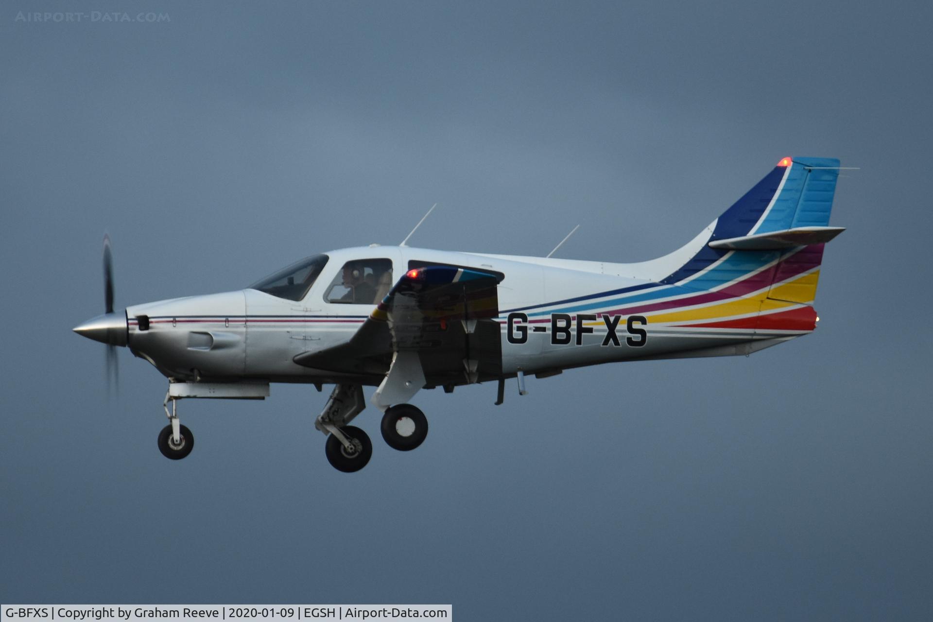 G-BFXS, 1977 Rockwell Commander 114 C/N 14271, Landing at Norwich.