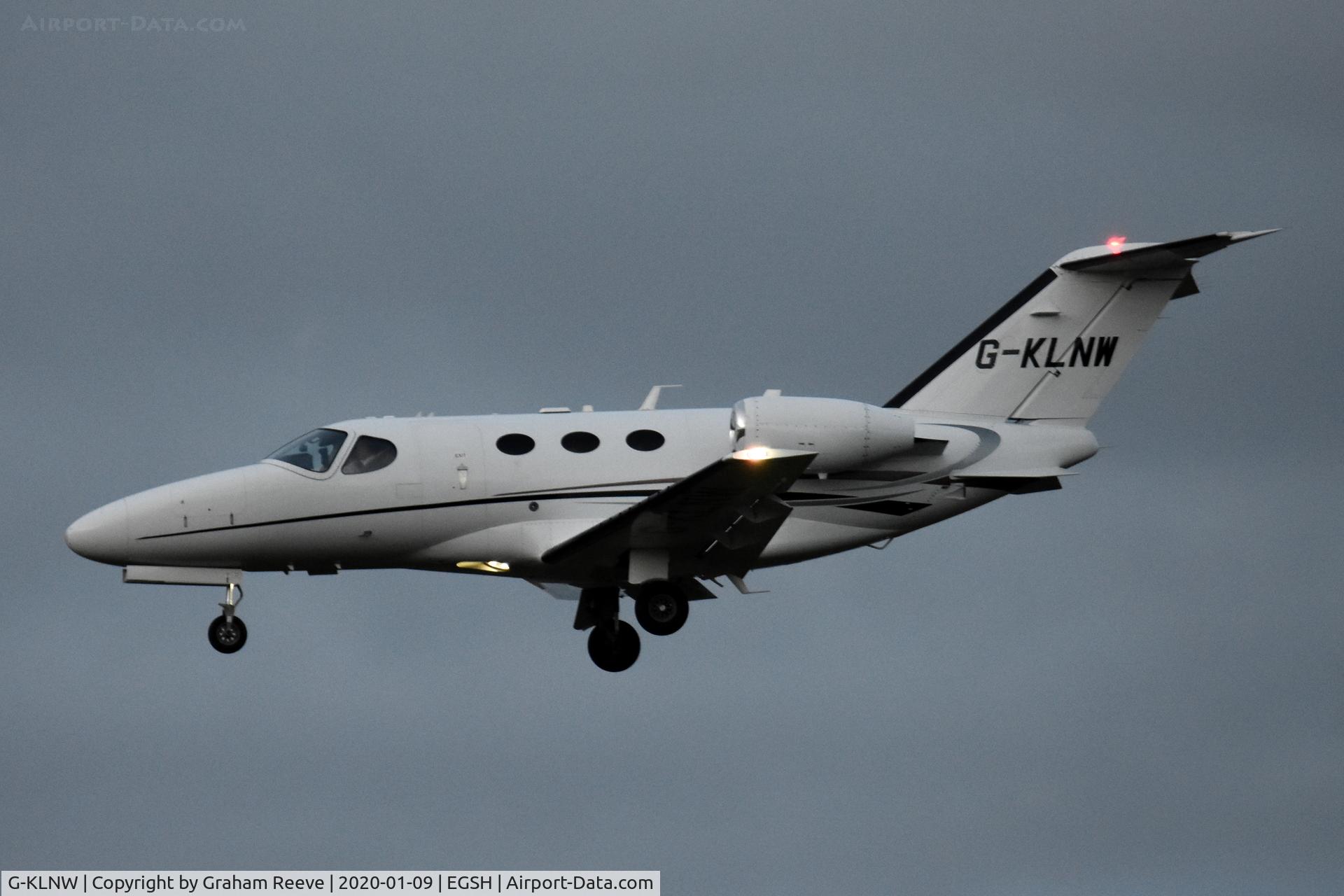 G-KLNW, 2008 Cessna 510 Citation Mustang Citation Mustang C/N 510-0157, Landing at Norwich.